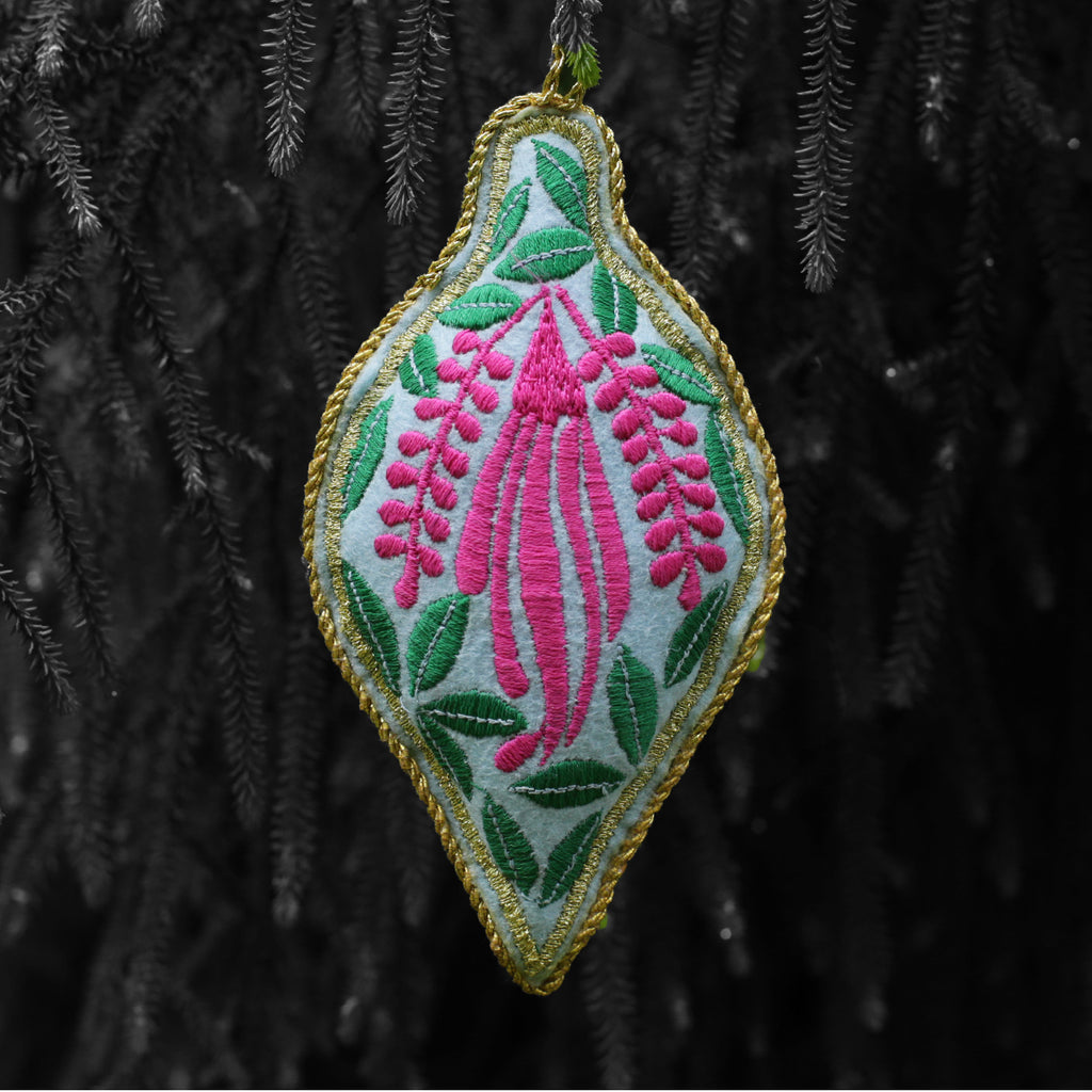 Embroidered ornament - Kowhai #1