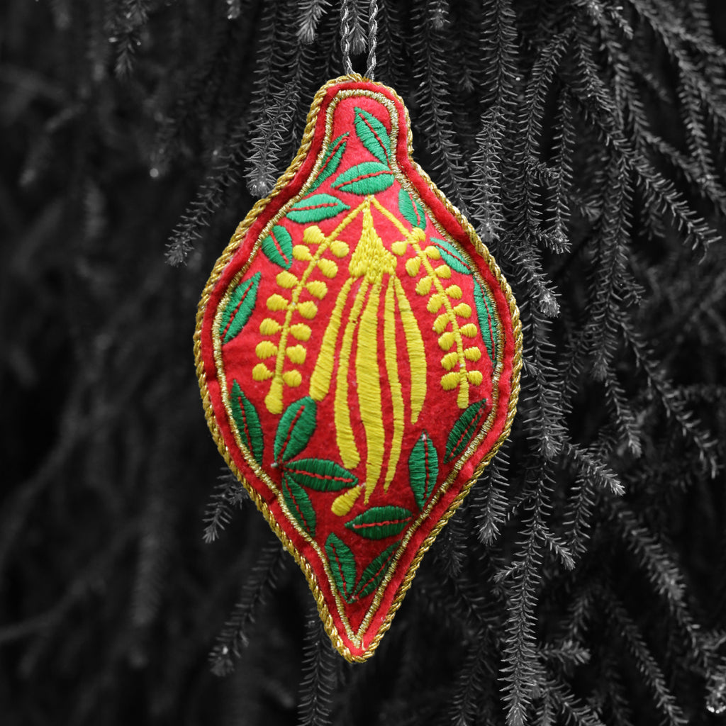 Embroidered ornament - Kowhai #2