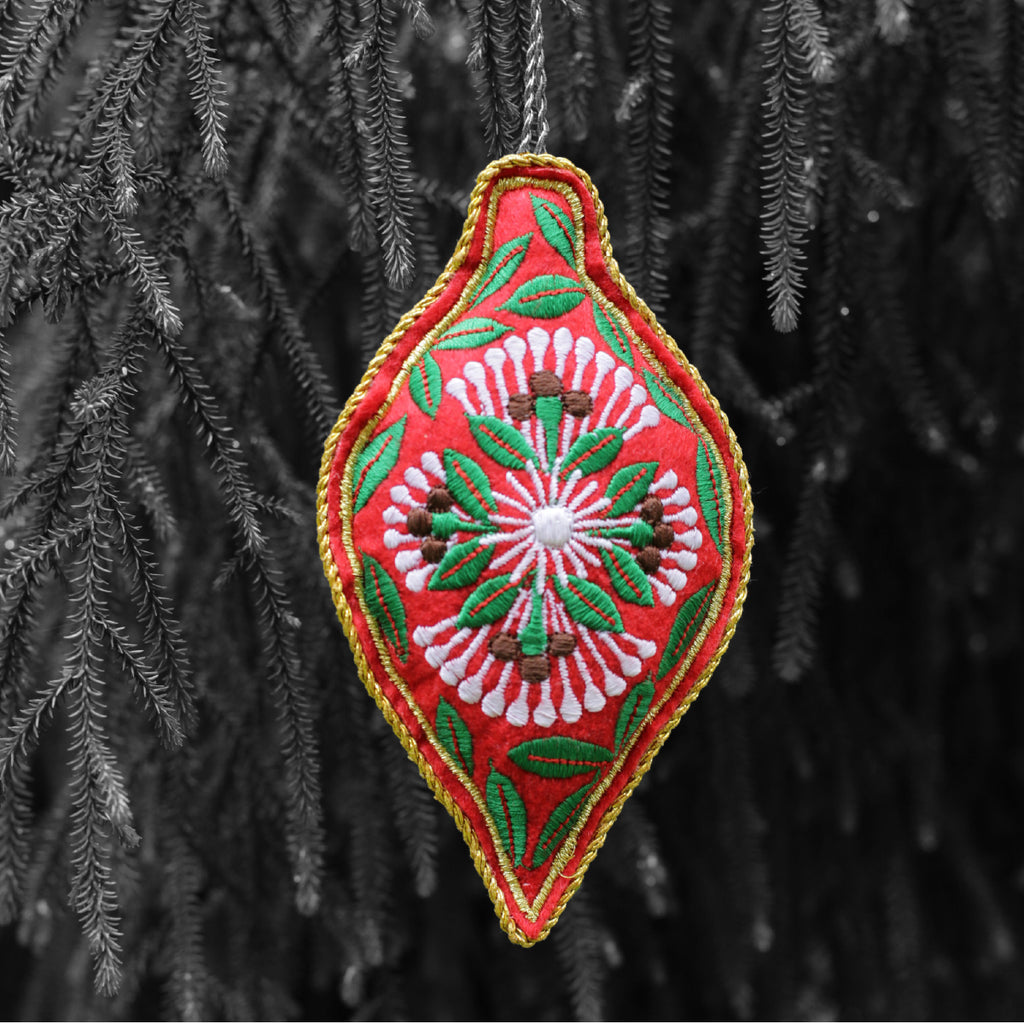 Embroidered ornament - Pohutukawa #1